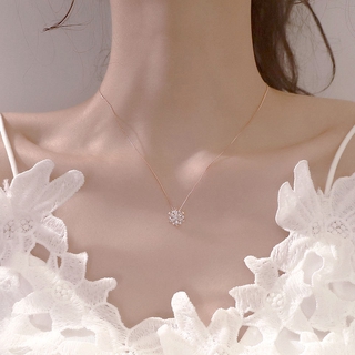 Dây Chuyền Màu Vàng / Bạc Mặt Hoa Tuyết Đính Đá Pha Lê Phong Cách Hàn Quốc