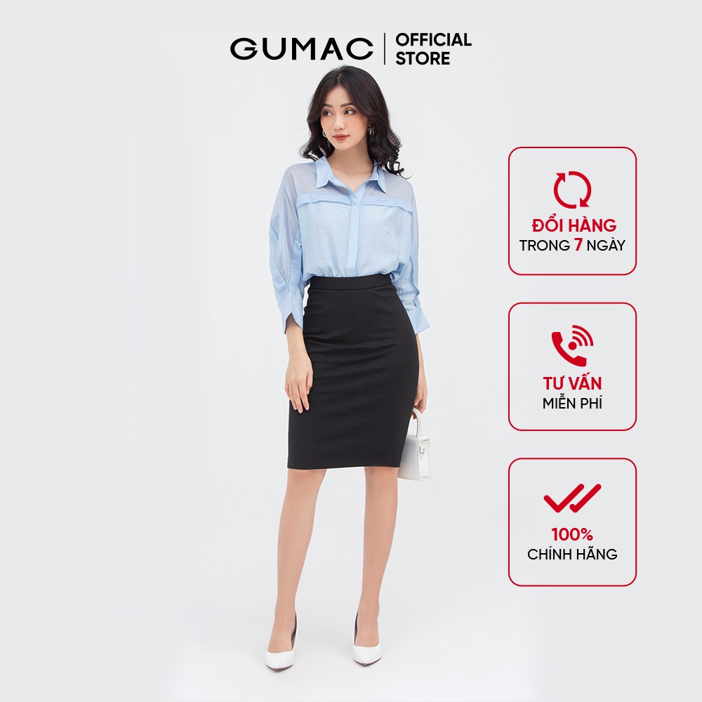 Áo sơ mi nữ giấu nút GUMAC màu xanh hàn quốc đẹp AB831