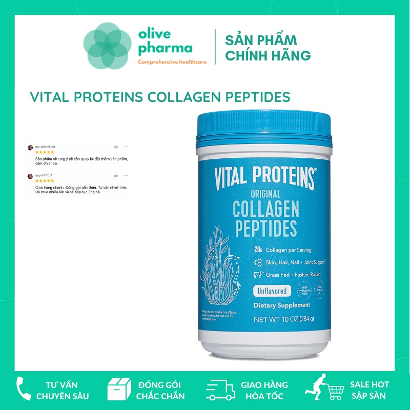 Collagen Vital Proteins Collagen Peptides Unflavored Bột 284g DATE XA