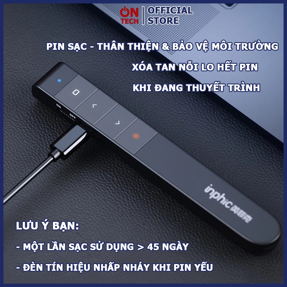 Bút Trình Chiếu Laser Không Dây Thuyết Trình Slide Powerpoint INPHIC PL1 Dùng Pin Sạc Điều Khiển Bằng Phím Đa Chức Năng