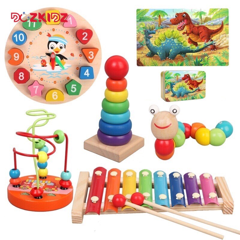 CÁC SET 7 MÓN - Đồ chơi gỗ thông minh phát triên toàn diện kỹ năng cho trẻ từ 0-3 tuổi - DOZKIDZ