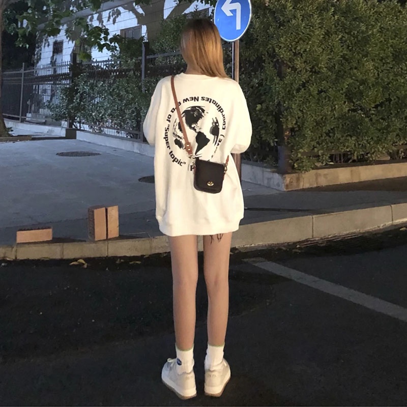 NRVP Áo Hoodie Dáng Rộng Thời Trang Hàn Quốc Đơn Giản Cá Tính Cho Nữ