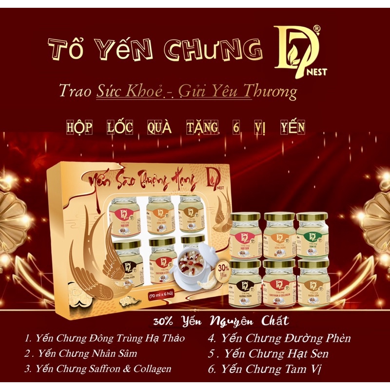 Hộp 6 Hũ Tổ Yến Chưng Nhiều Vị - 30% Yến - Yến Sào D7 Nest