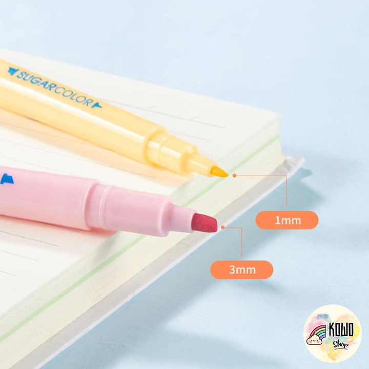 Bút Highlight Dạ Quang Marker Màu Pastel 2 Đầu Sugar Color