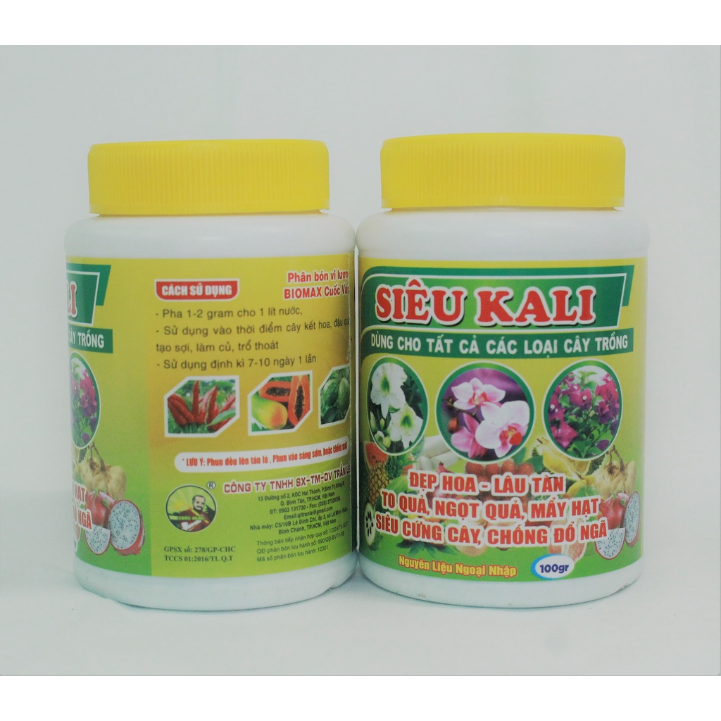 Phân bón vi lượng Siêu Kali - chai 100gr - Giúp hoa đẹp - lâu tàn, quả to - Dùng cho mọi cây trồng