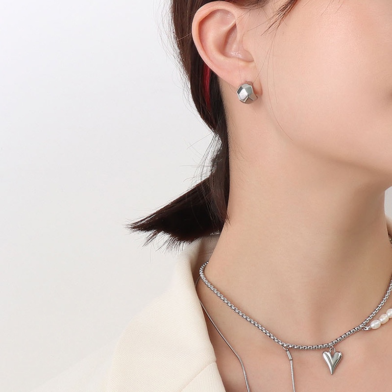 Bông tai bằng thép titan mạ vàng 18K thiết kế kiểu hình học sáng tạo phong cách Pháp