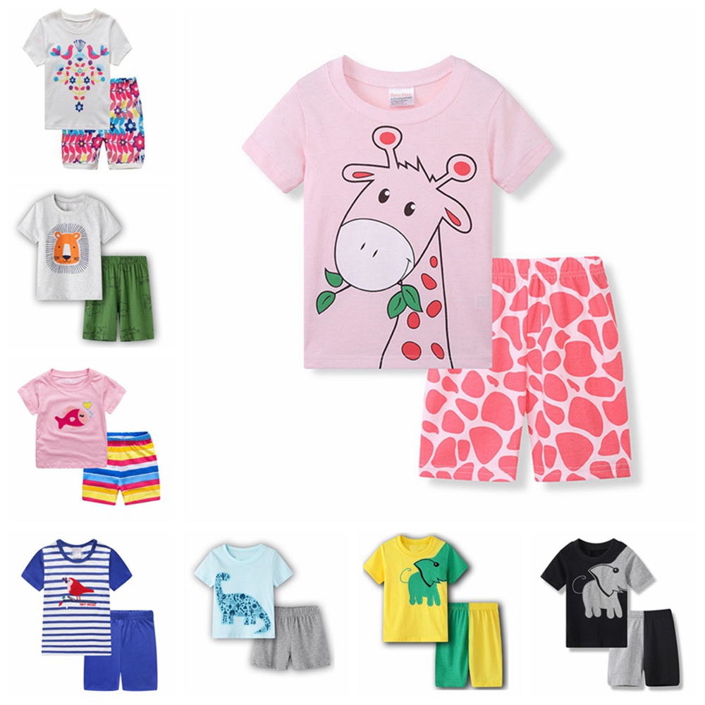 Bộ Đồ Ngủ Pijama Ngắn Hình Hươu Cao Cổ Dễ Thương Cho Bé Gái