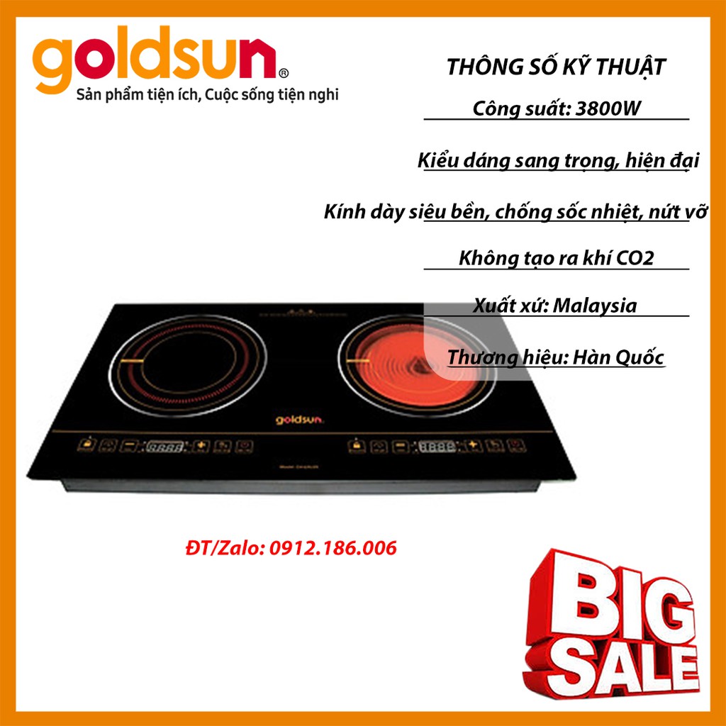 Bếp Điện Từ - Hồng Ngoại Goldsun CH-GYL05 (3800W) - Đen - Hàng chính hãng