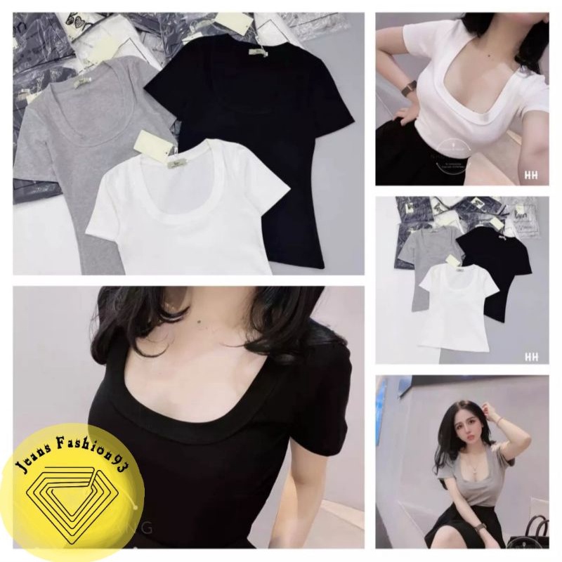 Áo Phông Cổ U 🌸 Thun Cổ Vuông dáng ôm body,trơn sexy màu Đen|Xám|Trắng