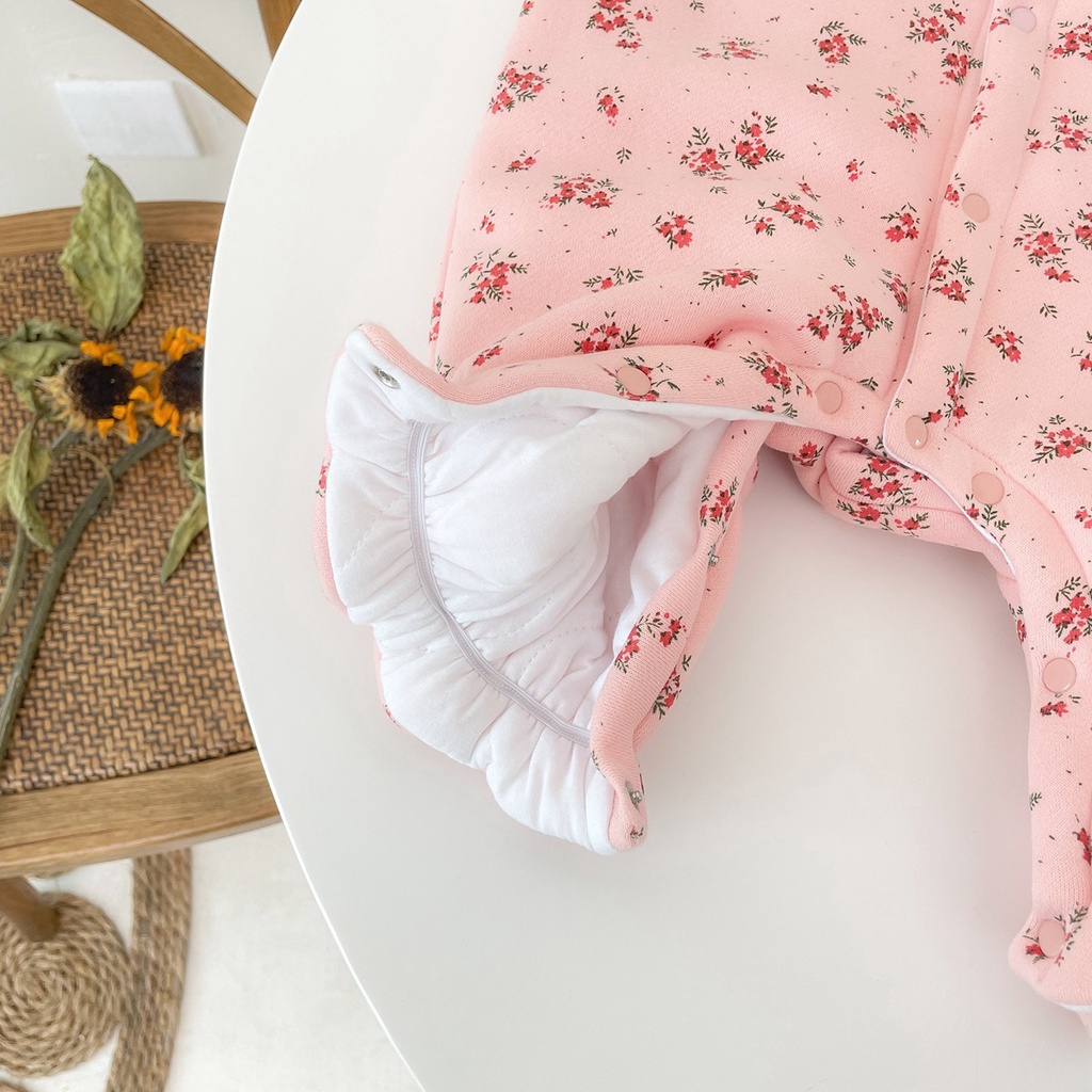 Áo liền quần Sanlutoz bằng cotton họa tiết hoa phong cách công chúa mùa đông cho trẻ em