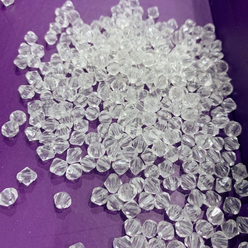 50g Hạt nhựa hình thoi, vát cạnh, tròn màu trắng 3mm 4mm 5mm