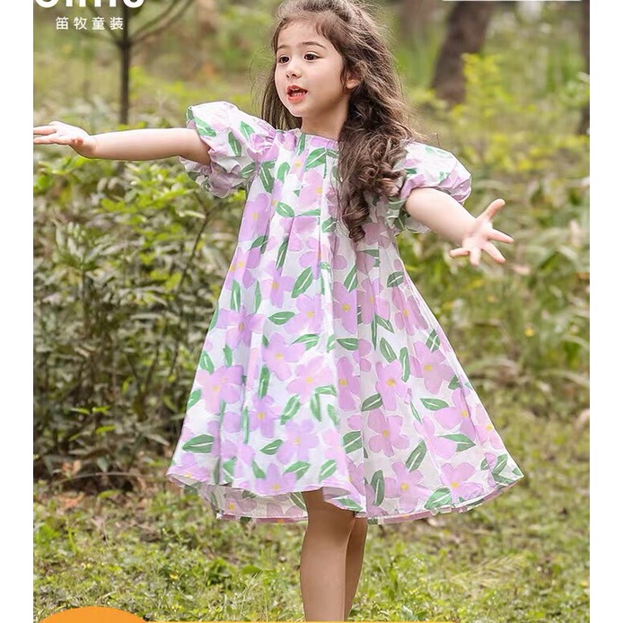 Váy Cho Bé Gái Hml (12-42KG) Chất Thô Hàn Suông Tay Phồng Mềm Mát, Đầm Bé Gái Size Đại 1-10 Tuổi Mã A26