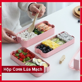 Hộp Đựng Cơm 3 Tầng Bằng Chất Liệu Lúa Mạch Kèm Thìa Nĩa