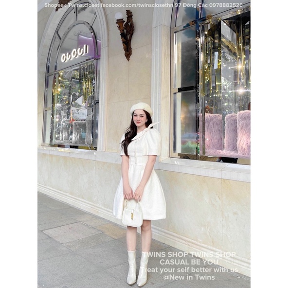 Váy dạ tweed tiểu thư vintage sang chảnh chất dạ tex cao cấp (𝐺𝑢𝑐ℎ𝑦 𝑣𝑖𝑛𝑡𝑎𝑔𝑒 𝑤ℎ𝑖𝑡𝑒 𝑑𝑟𝑒𝑠𝑠 )