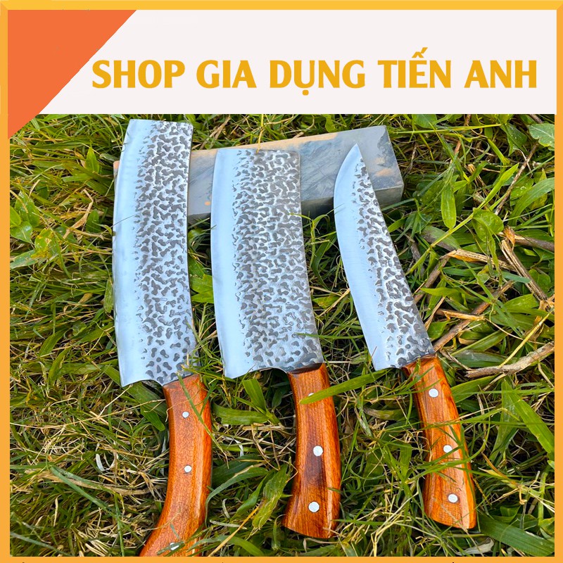 [ SIÊU HOT] Bộ Dao 3 món kiểu dáng cong chữ S, cán ốp gỗ hương đá Cao Cấp cực kỳ chắc chắn