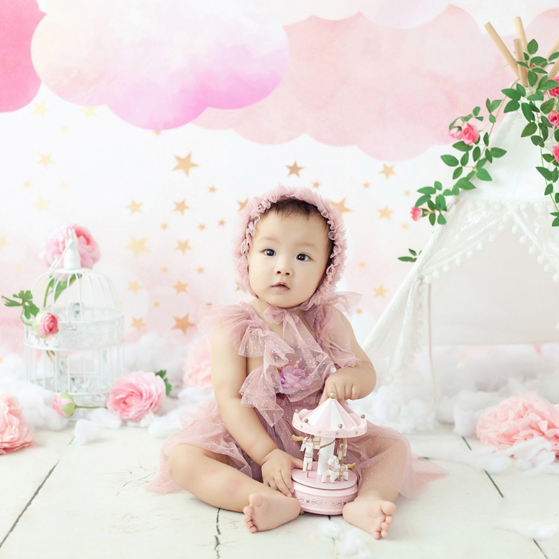 Set Đầm + Mũ + Băng Đô Làm Phụ Kiện Chụp Ảnh Cho Bé Sơ Sinh