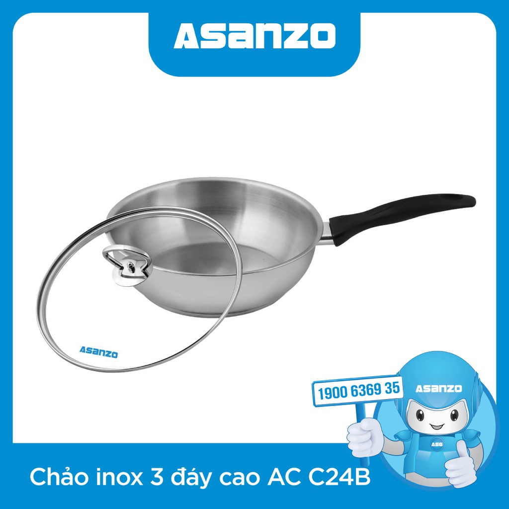 CHẢO INOX 304 3 ĐÁY CAO CẤP ASANZO AC-C24B