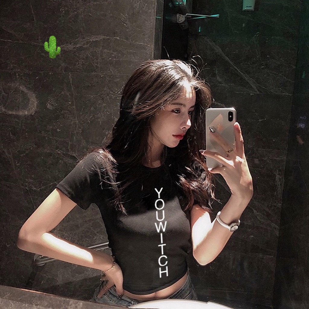 Áo kiểu croptop in chữ dọc cực xinh , chất thun bozip dày dặn co giãn