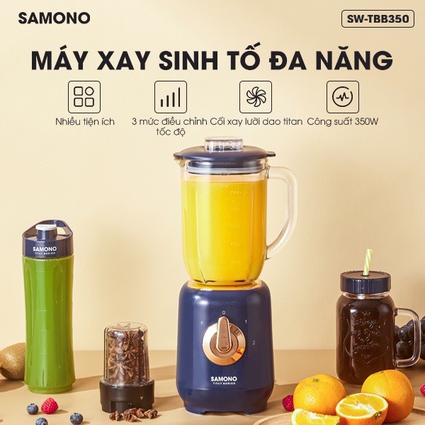 Máy xay sinh tố đa năng SAMONO SW-TBB350 công suất 350W 2 cối phiên bản màu trắng sữa - Hàng chính hãng