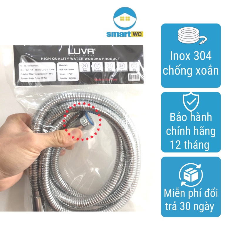 Dây sen tắm inox chống xoắn Luva, dài 1,5m