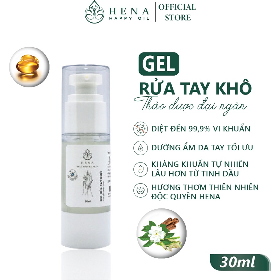 Gel rửa tay khô Kháng Khuẩn cao cấp Hena - Dưỡng ẩm, hương thơm tự nhiên từ tinh dầu - 30ml | BigBuy360 - bigbuy360.vn