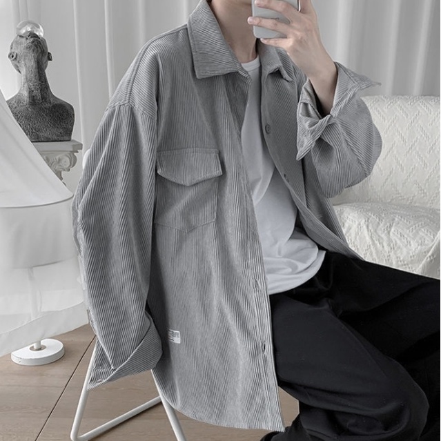 Áo khoác sơ mi tay dài thời trang Hàn Quốc cho nam Màu sắc rắn thông thường có lớp phủ sáng mới đa năng