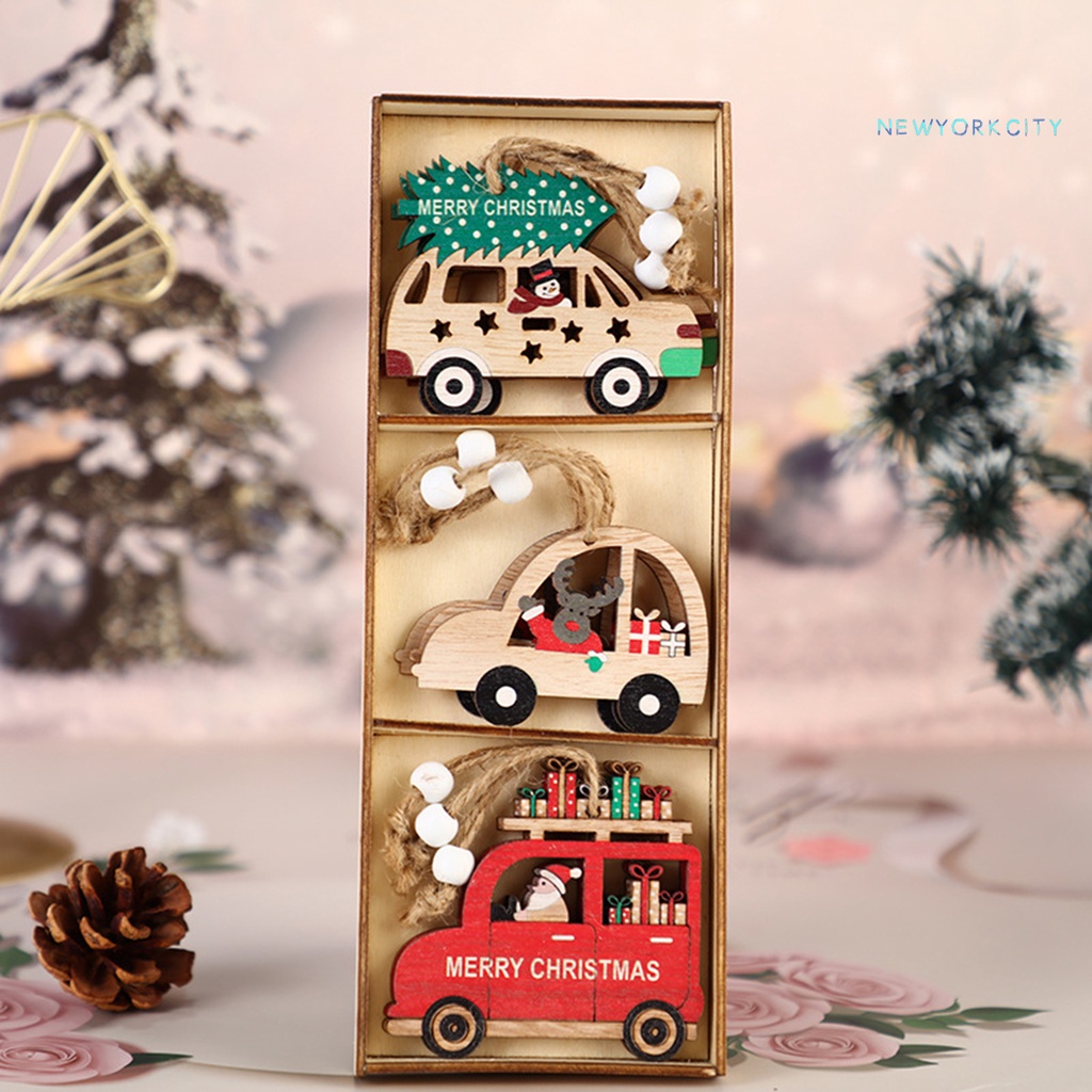 Set 9 Phụ Kiện Trang Trí Giáng Sinh Bằng Gỗ Hình Ông Già Noel Hoạt Hình Độc Đáo