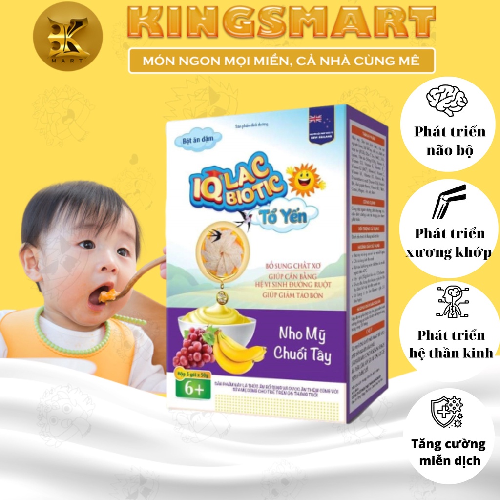 Bột ăn dặm FOOD IQLAC BIOTIC Nho Mỹ Chuối Tây - Bột dinh dưỡng bổ sung cho bé trên 6 tháng tuổi hộp 250g (NPP ĐÔNG HƯNG)