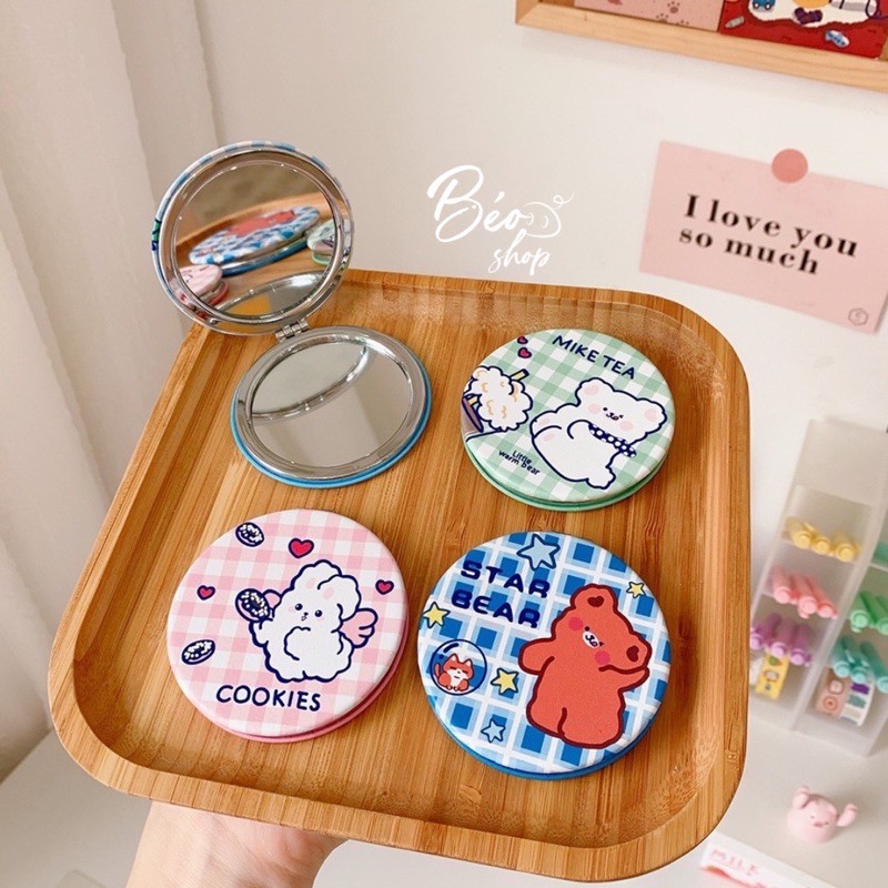 Gương Gập Mini 2 Mặt, Gương Trang Điểm Cute