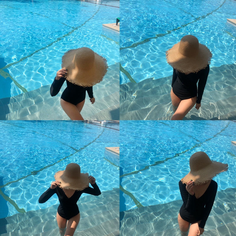 Bộ Đồ Bơi Tay Dài Cổ Chữ V Hở Lưng Chống Nắng Phong Cách Hàn Quốc 525 Sd