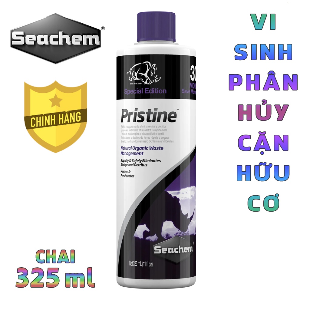 Vi sinh Seachem - Pristine  xử lý cặn hữu cơ, cải thiện nước cho hồ cá biển, hồ thủy sinh - Chai 325 ml