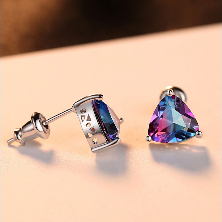 Bộ Nữ Trang Bạc Đính Đá Tam Giác Đa Sắc Quý Phái BDM2309 Bảo Ngọc Jewelry