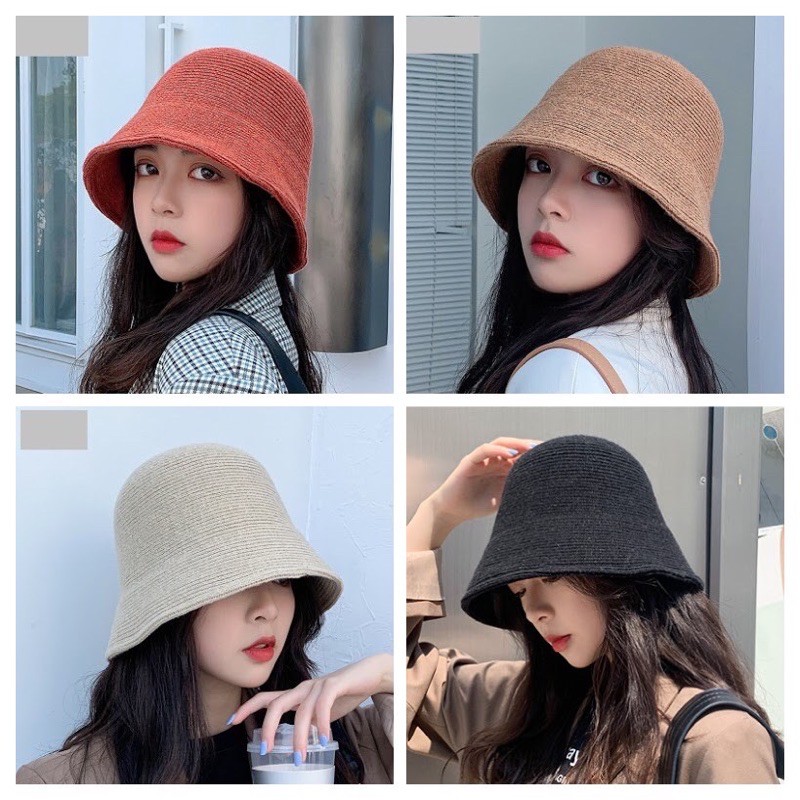 (Siêu Xinh, giá mở hàng) Mũ len bucket dệt kim phong cách Hàn Quốc