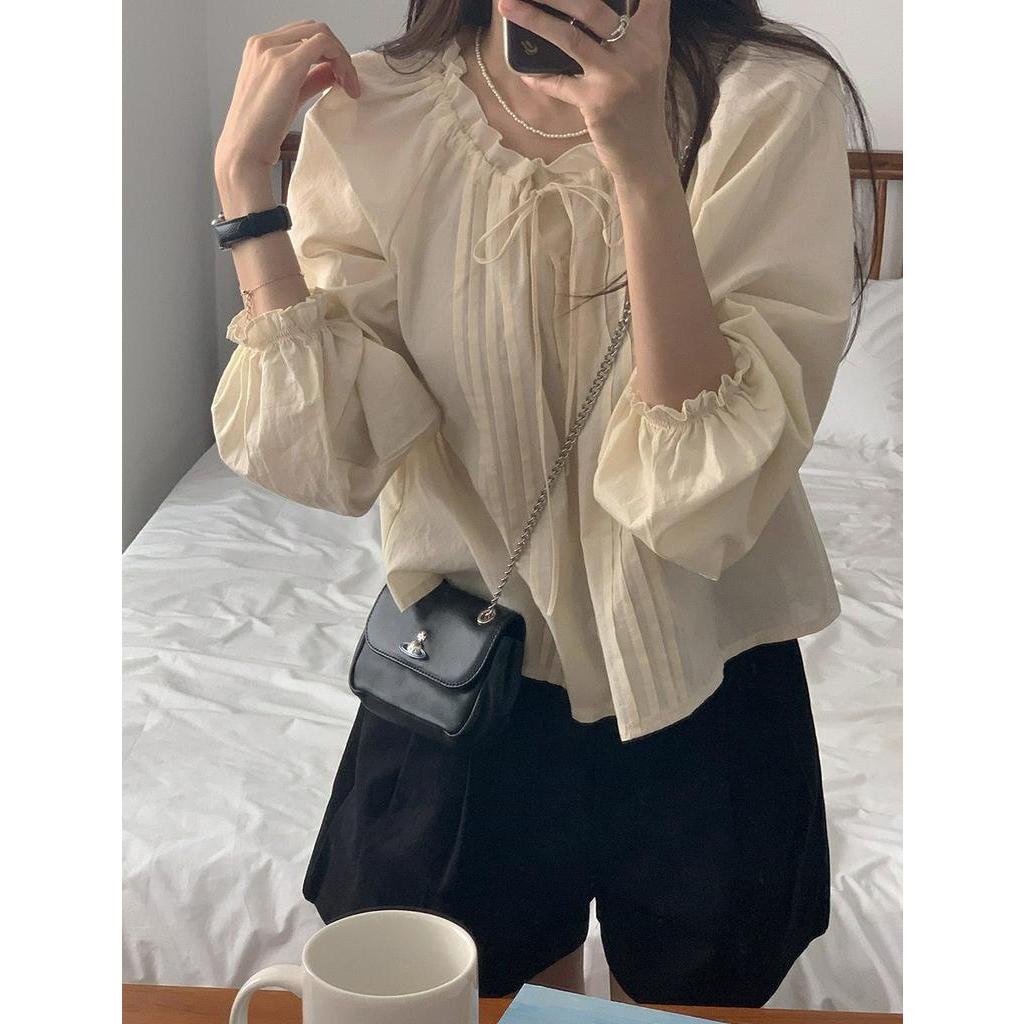 Áo Kiểu Tay Dài Cổ Tròn Cột Dây Ngọt Ngào 55310