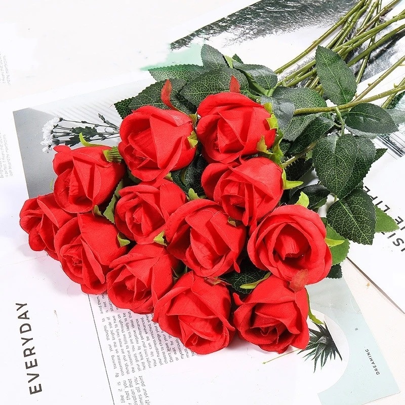 Bộ 10 Bông Hoa Hồng Lụa 5 Màu Trang Trí Nội Thất