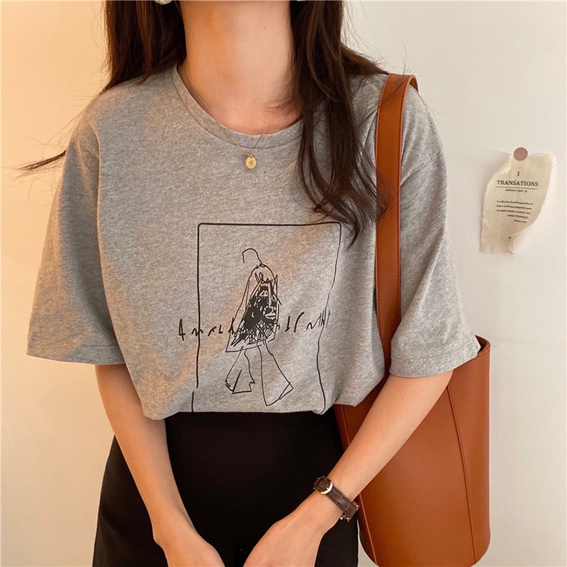 Áo Thun Tay Ngắn Dáng Rộng In Họa Tiết Hoạt Hình Phong Cách Hàn Quốc Thời Trang Mùa Hè Cho Nữ