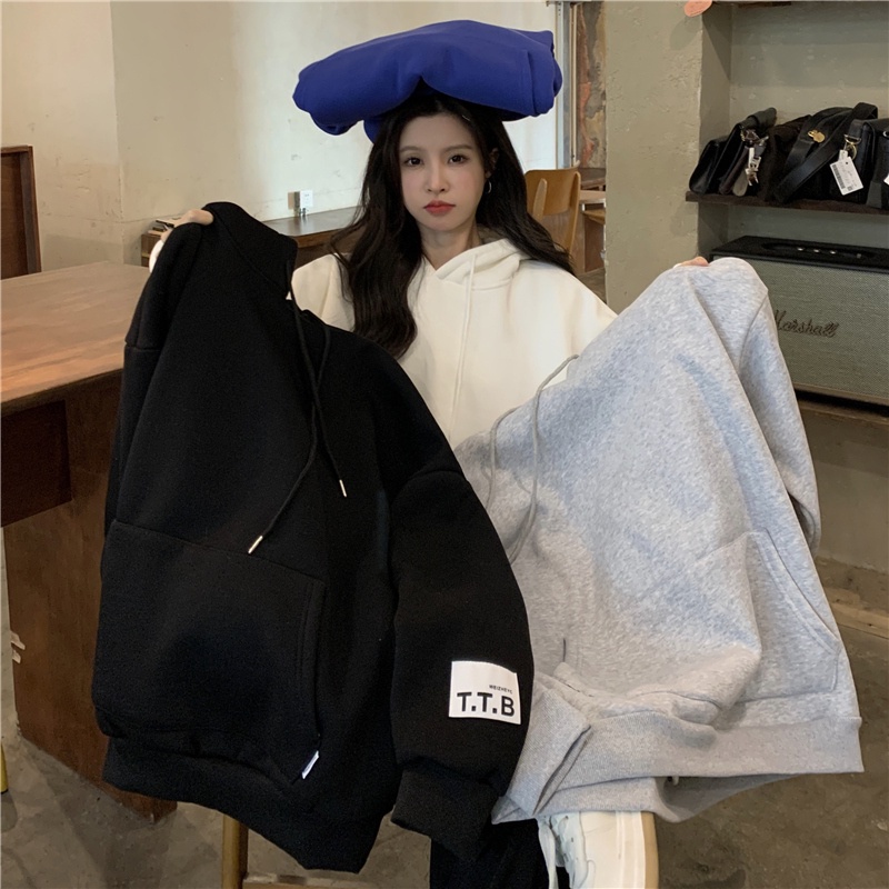 SUXI Áo nỉ nữ dài tay cổ tròn thời trang Hàn