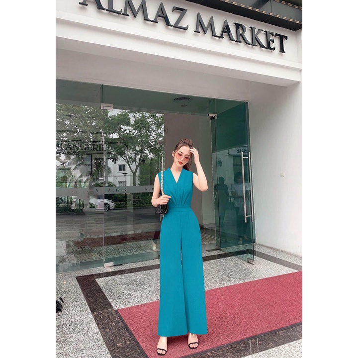 Jumpsuit nữ Dài Ống Suông Cổ Tim Dây Kéo Lưng Xếp Ly Bụng Xinh Xắn J1132