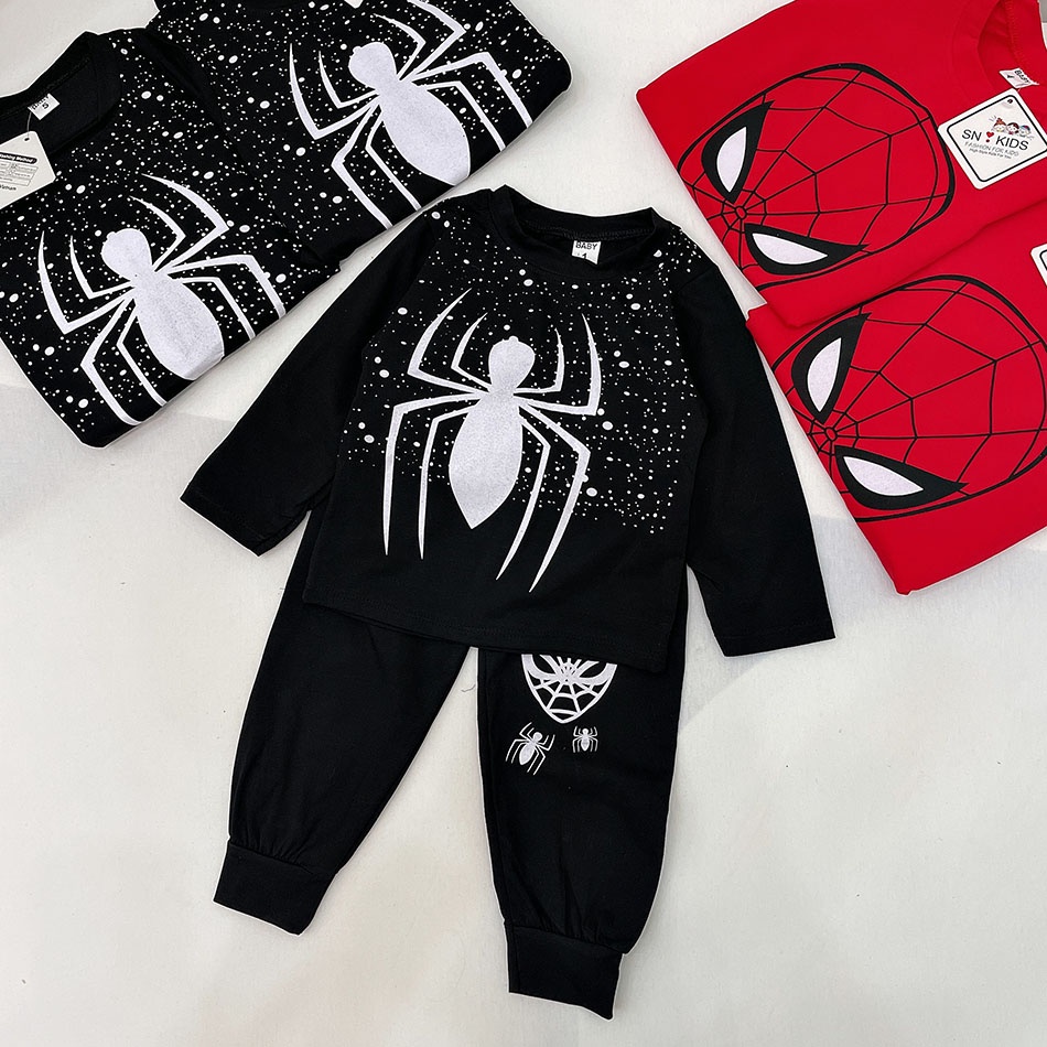 ĐỒ BỘ THU ĐÔNG DÀI TAY CHO BÉ TRAI SIÊU ANH HÙNG SPIDERMAN CHUẨN COTTON TÀU THẤM HÚT MỒ HÔI CO GIÃN 4 CHIỀU SIZE 9-21KG