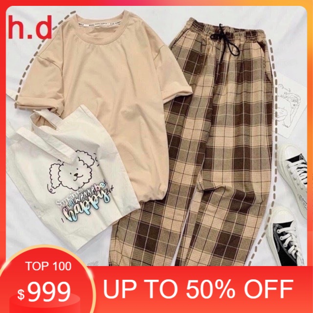 Sét áo thun + quần kẻ xuông HĐ12 , áo kiểu nữ, áo thun nam nữ, quần khaki, quần nữ, sét bộ mặc ở nhà - FANI MODY