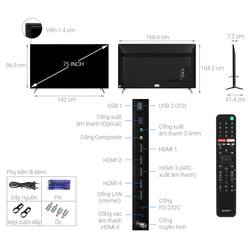 Smart Tivi 4K 75 inch Sony KD-75X8050H HDR AndroidModel Mới