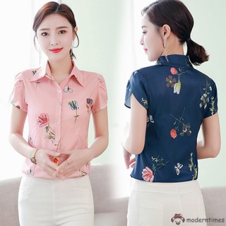 Áo Sơ Mi Công Sở Nữ Tay Ngắn In Hoa