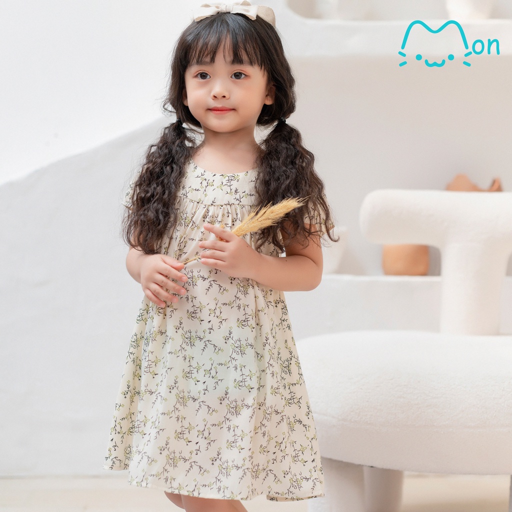 Đầm cho bé gái babydoll đũi tằm 1-6 tuổi họa tiết hoa màu kem MonBabies VL04