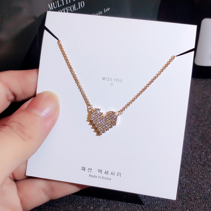 [Jiudolan] Dây Chuyền Mặt Hình Trái Tim Đính Kim Cương Lấp Lánh Thanh Lịch Thời Trang Hàn Quốc