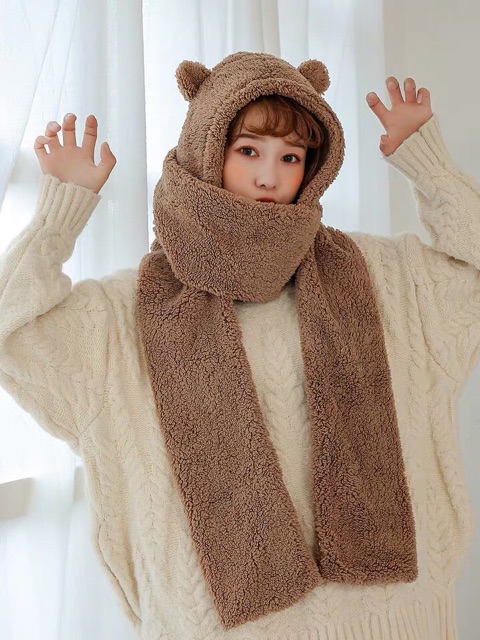 Sẵn hàng | Mũ Gấu kèm khăn bông Hai Tai Xinh Xắn Siêu Cute mũ gấu jennie | BigBuy360 - bigbuy360.vn