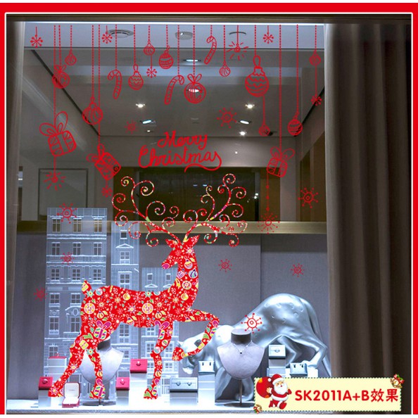 Decal trang trí Giang sinh Bộ Ghép Rèm phụ kiện Nai Đỏ sắc màu A.H