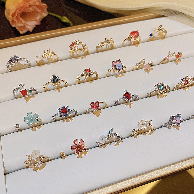 Nhẫn hở Ahellogirl đính đá zircon/ ngọc trai tùy chọn kiểu Hàn Quốc cho nữ