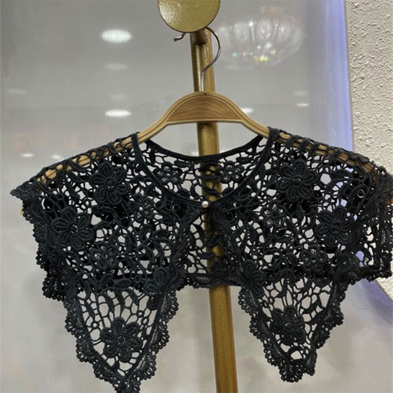 Khăn Choàng Ren Rỗng Thêu Hoa Đính Nút Ngọc Trai Ngọt Ngào Có Thể Tháo Rời Cho Nữ