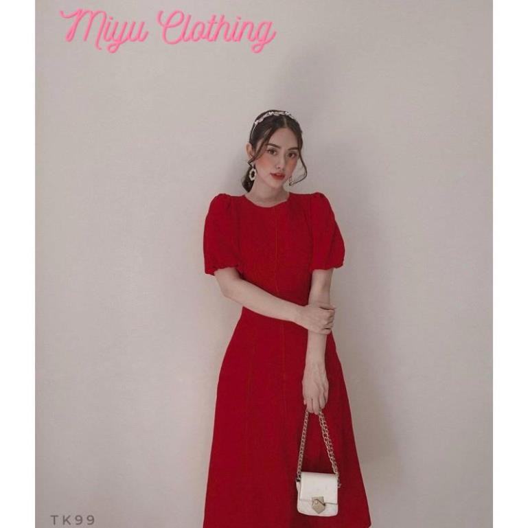 Đầm dự tiệc sang trọng tay lửng phồng viền sọc váy dự tiệc công sở đầm đẹp đi tiệc MIYU CLOTHING