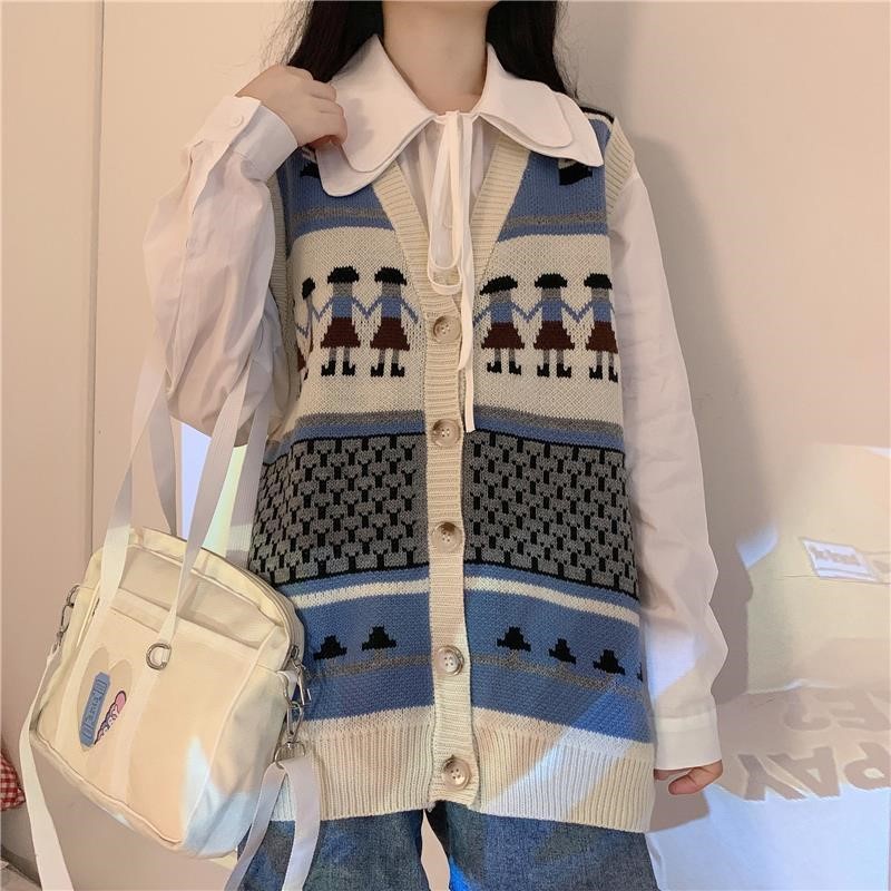 Gile Len Nữ GUMAX, Áo Len Gile Nữ Dáng Rộng Họa Tiết Hình Người Hàng Quảng Châu Cực Đẹp | BigBuy360 - bigbuy360.vn